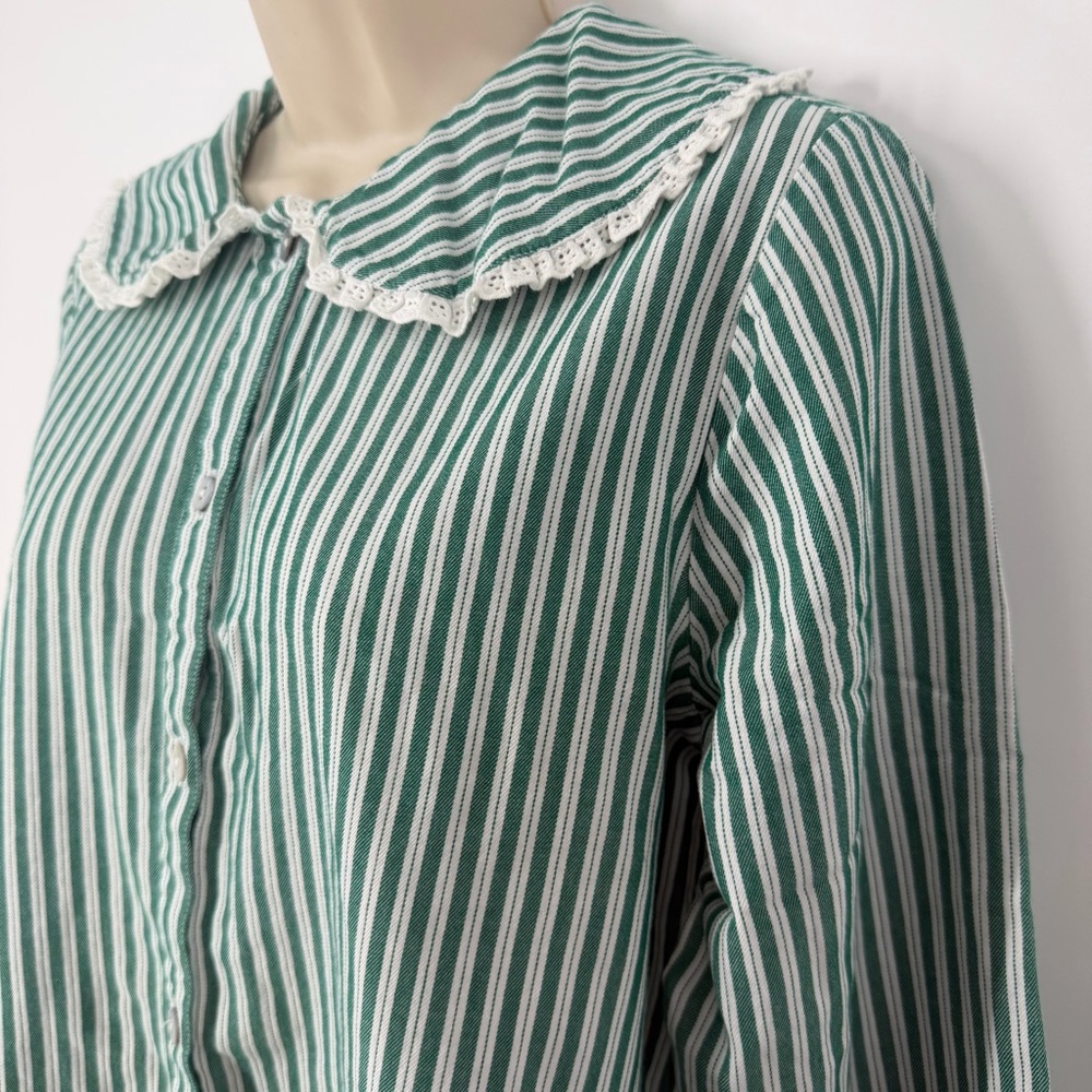 Rachel Ashwell Green & White Striped Pajama Set Sz S Cottagecore 100% Cotton - Picture 4 of 16